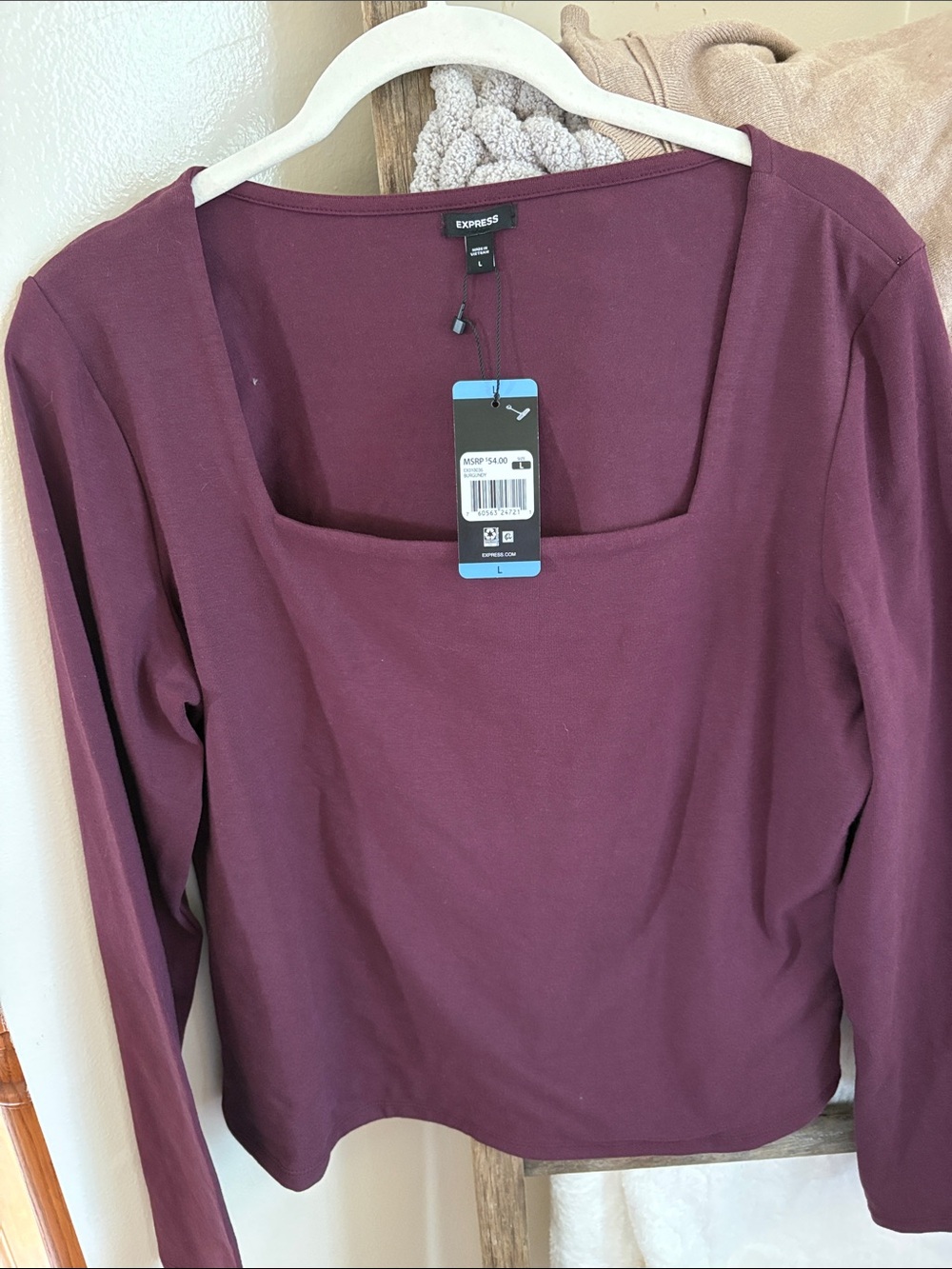 Express Long Sleeve Square Neck Top - Plum Wine